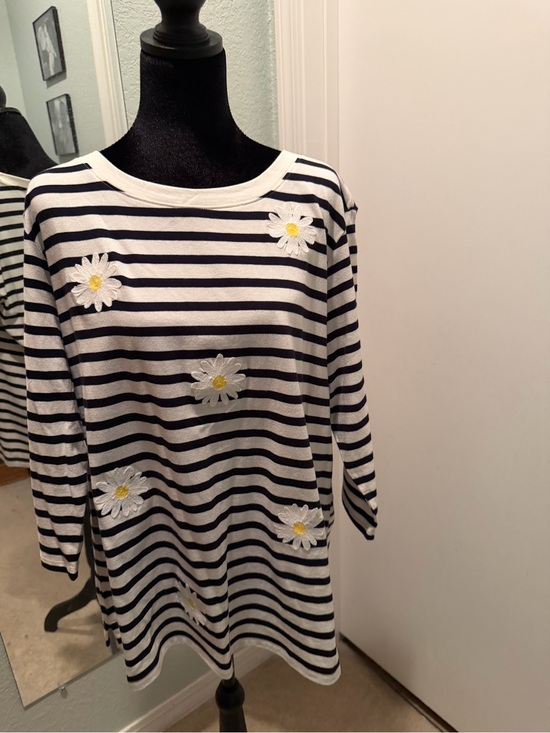 Talbots Tops - Talbots Plus Navy and White Striped Cotton Tee